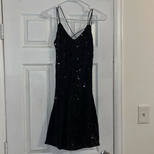 Black Sequin Bodycon Backless Strappy Mini Dress Size L